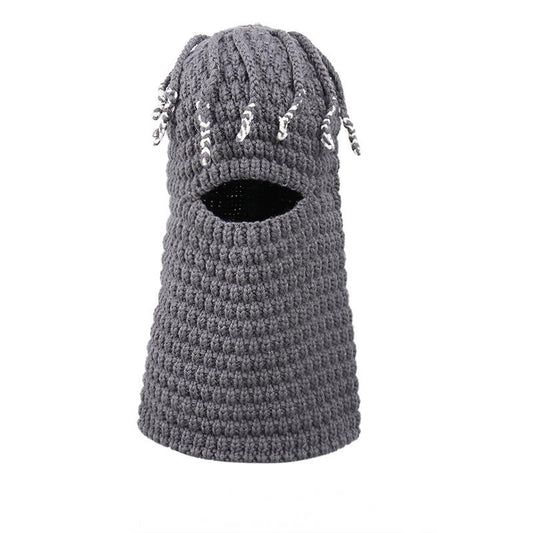 Knitted Beanie for Unisex, Autumn Winter Funny Ear-Warming Mask-Integrated Cap, Trendy Headwear