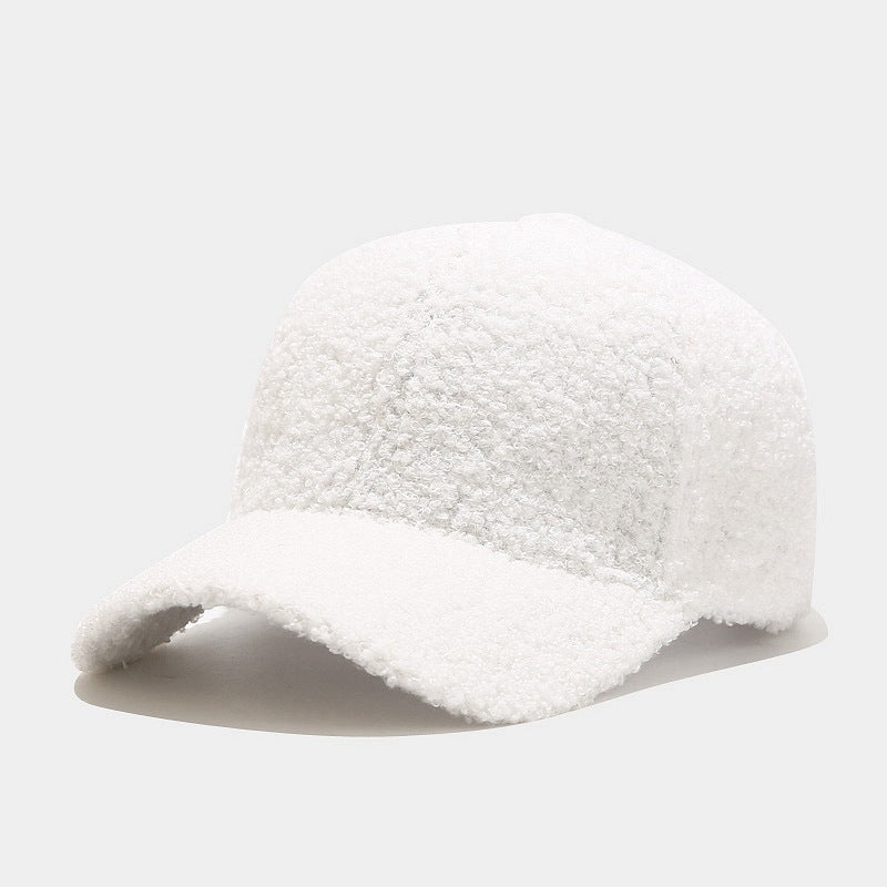 "2024 Autumn Pure Color Lamb Wool Baseball Cap - Men's Stylish Warmth, Women's Retro Literary Duckbill Cap" White Hat - Size undefined