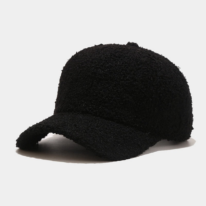 "2024 Autumn Pure Color Lamb Wool Baseball Cap - Men's Stylish Warmth, Women's Retro Literary Duckbill Cap" Black Hat - Size undefined