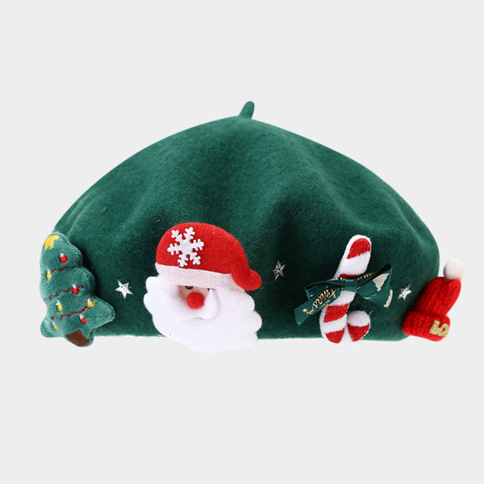 Winter Faux Rabbit Fur Beret - Christmas Themed, Wide Brim, Warm for Commute & Festive Events