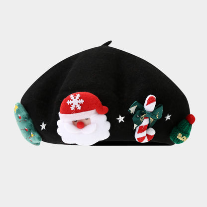 Winter Faux Rabbit Fur Beret - Christmas Themed, Wide Brim, Warm for Commute & Festive Events