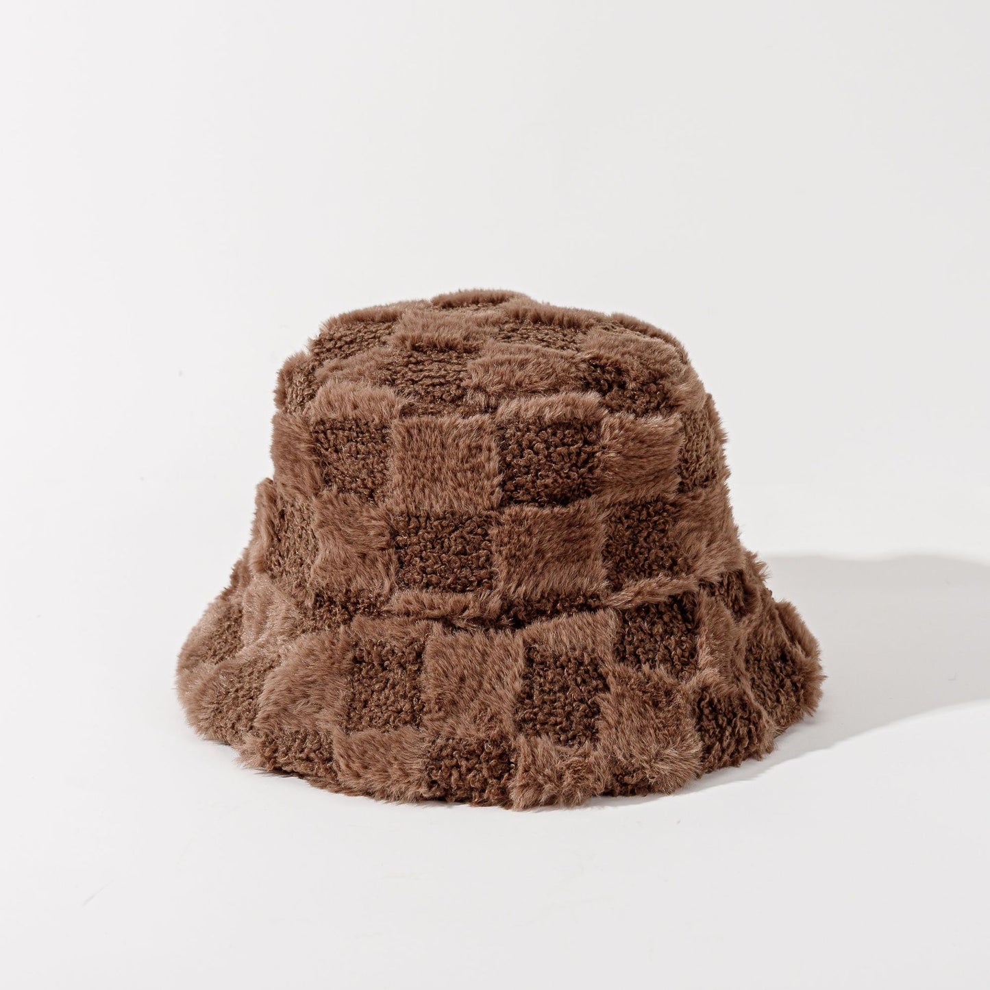 Autumn Winter Checkerboard Fleece-Lined Fisherman Hat - Long Pile, Thickened for Skiing & Outdoor Commute