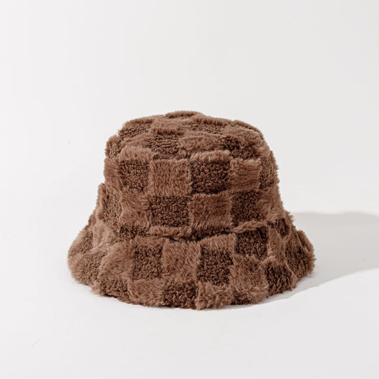 Autumn Winter Checkerboard Fleece-Lined Fisherman Hat - Long Pile, Thickened for Skiing & Outdoor Commute