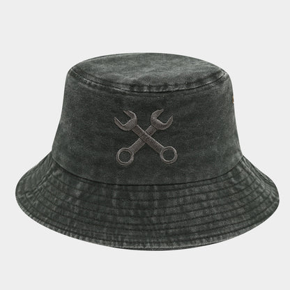 Creative Embroidered Bucket Hat - 'Fix Things' Mechanic Wrench Design, UV Protection, Breathable Outdoor Fisherman Hat