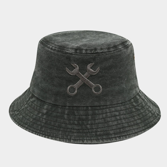 Creative Embroidered Bucket Hat - 'Fix Things' Mechanic Wrench Design, UV Protection, Breathable Outdoor Fisherman Hat