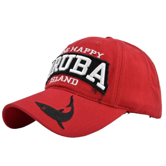 Vintage Aruba Island Baseball Cap - One Happy Embroidered Patch Hat with Whale Design