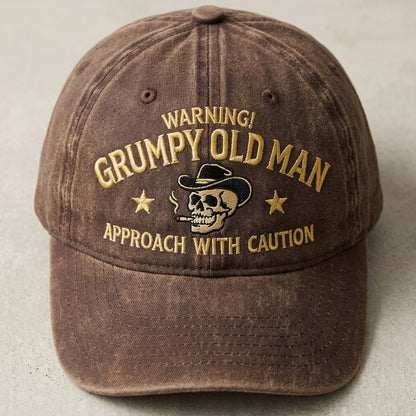 Grumpy Old Man Distressed Baseball Cap Warning Funny Embroidered Skull Hat