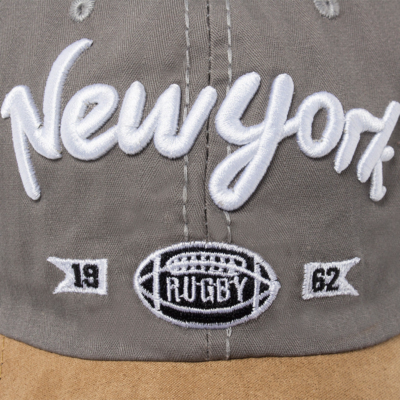 Vintage New York Rugby Baseball Cap - Washed Cotton Embroidered 'NY' Script Hat with 1962 Flags