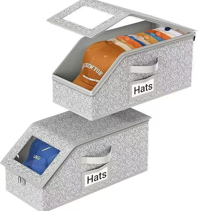 Foldable Baseball Hat Storage Box with Clear Window – Large Capacity Dust-Proof Organizer for Caps