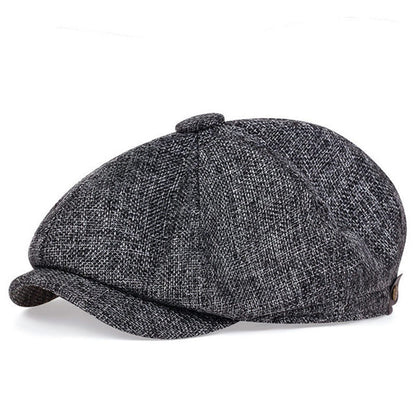 Vintage Linen Blend Octagonal Cap - Breathable Summer Style
