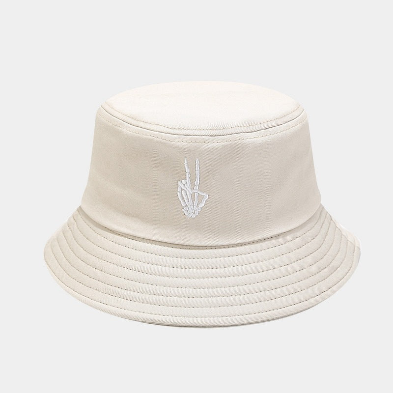 "Skull Finger Embroidered Bucket Hat - New European-American Style Fishing Hat for Cross-Border E-Commerce Trendsetters" Off White Hat - Size undefined