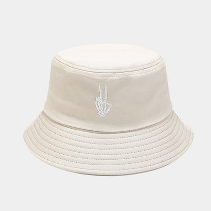 "Skull Finger Embroidered Bucket Hat - New European-American Style Fishing Hat for Cross-Border E-Commerce Trendsetters" Off White Hat - Size undefined