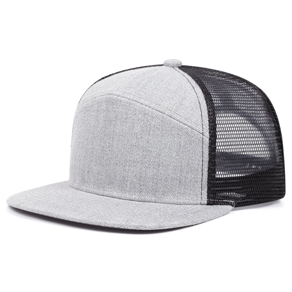 7-Panel Flat Brim Trucker Hat – Breathable Mesh Back, Lightweight Cotton Blend, Unisex Summer Outdoor Sun Protection Cap