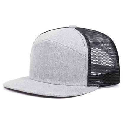 7-Panel Flat Brim Trucker Hat – Breathable Mesh Back, Lightweight Cotton Blend, Unisex Summer Outdoor Sun Protection Cap