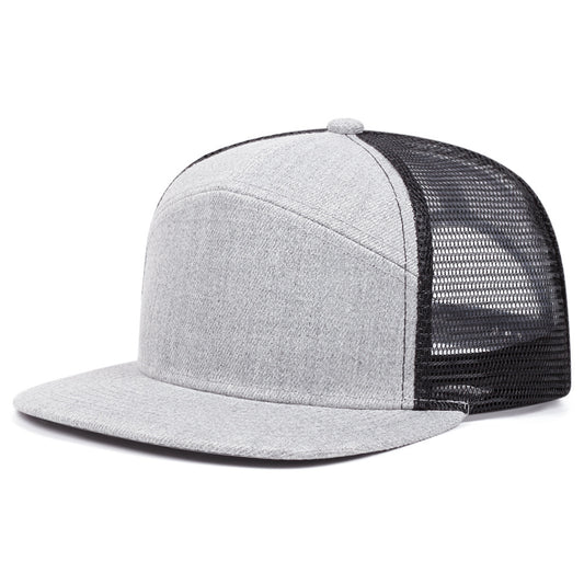 7-Panel Flat Brim Trucker Hat – Breathable Mesh Back, Lightweight Cotton Blend, Unisex Summer Outdoor Sun Protection Cap