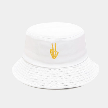 "Skull Finger Embroidered Bucket Hat - New European-American Style Fishing Hat for Cross-Border E-Commerce Trendsetters" White Hat - Size undefined