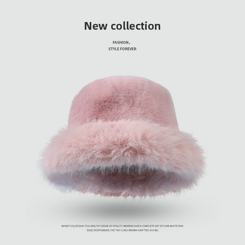 Pandaize Faux Rabbit Fur Bucket Hat for Women – Soft Plush Winter Hat, Warm & Stylish Cold Weather Accessory