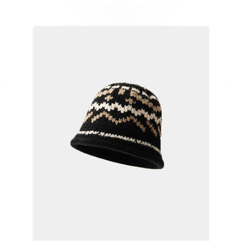 Fair Isle Jacquard Fisherman Hat - Women's Winter Warm Bucket Hat, Large Head Fit for Outdoor Commute & Gatherings