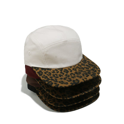 5-Panel Leopard Print Camp Cap – Adjustable Metal Buckle, Unisex Streetwear Hat for Casual & Bold Style