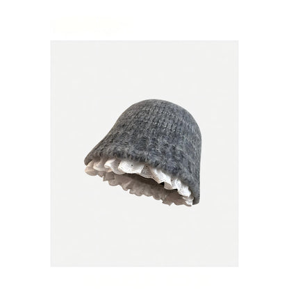 Bohemian Lace Trim Knitted Fisherman Hat - Women's Autumn Winter Warm Slouchy Beanie with Embroidery