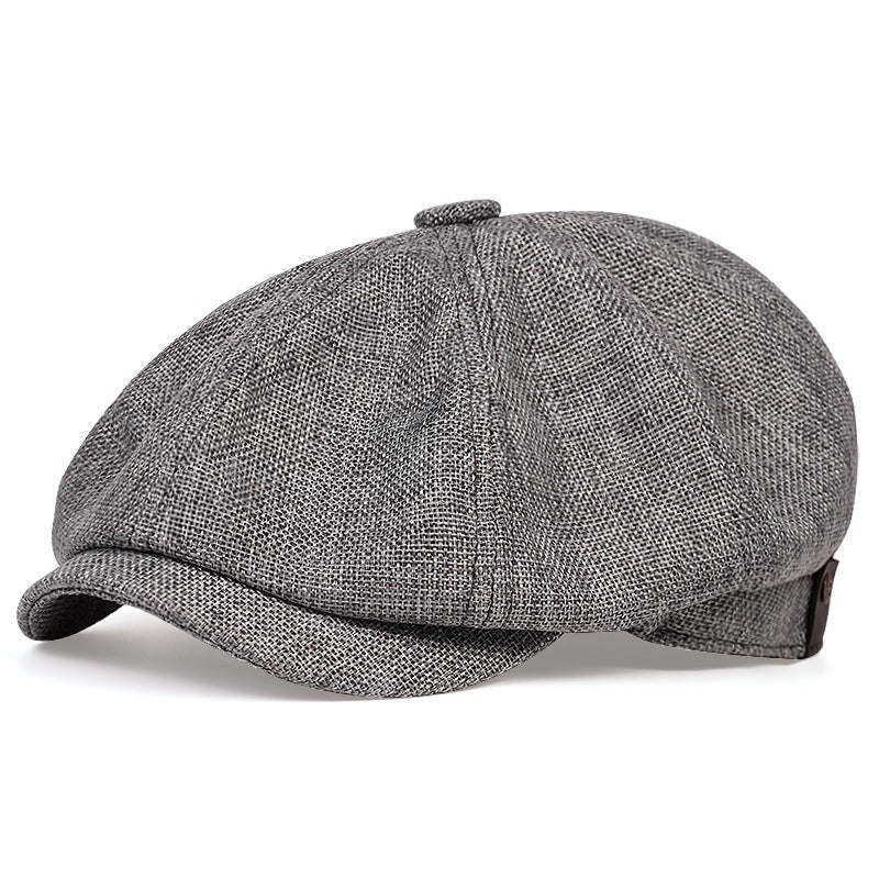 Vintage Linen Blend Octagonal Cap - Breathable Summer Style