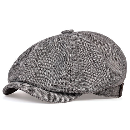 Vintage Linen Blend Octagonal Cap - Breathable Summer Style