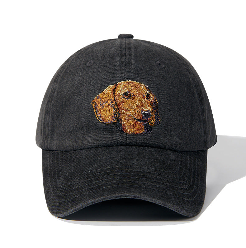 Gorra de béisbol vintage negra lavada con bordado de perro | Gorra ajustable para amantes de las mascotas