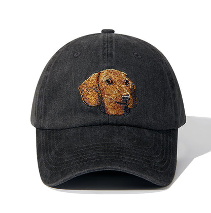 Gorra de béisbol vintage negra lavada con bordado de perro | Gorra ajustable para amantes de las mascotas