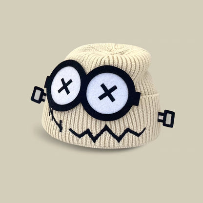 Glitch Robot Beanie - Tech-Inspired Knit Cap for Large Head Sizes | Windproof Commuter Hat