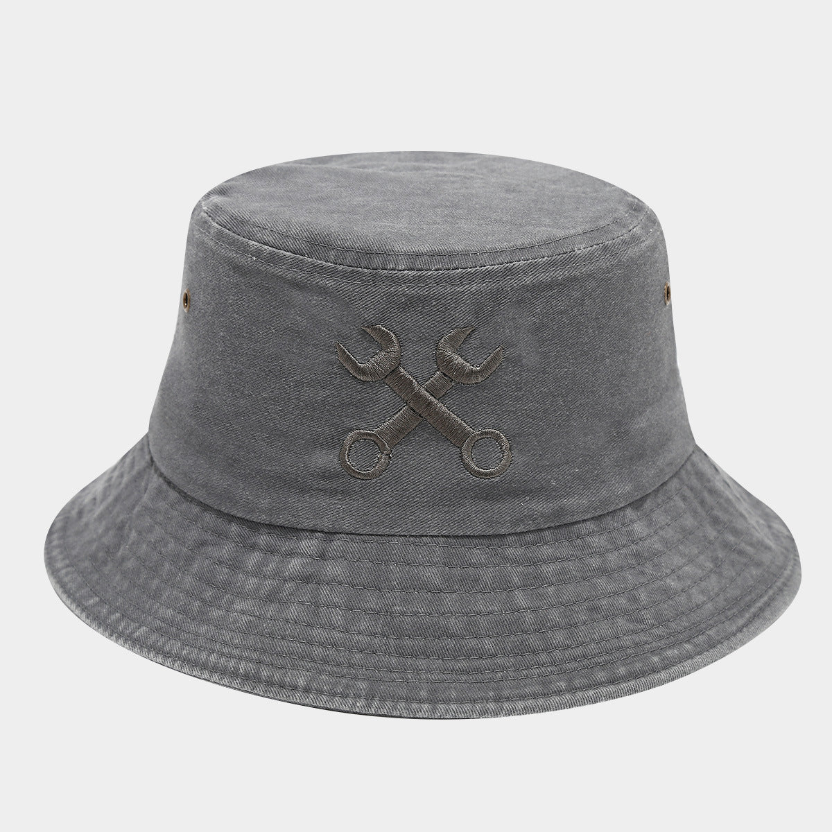 Creative Embroidered Bucket Hat - 'Fix Things' Mechanic Wrench Design, UV Protection, Breathable Outdoor Fisherman Hat