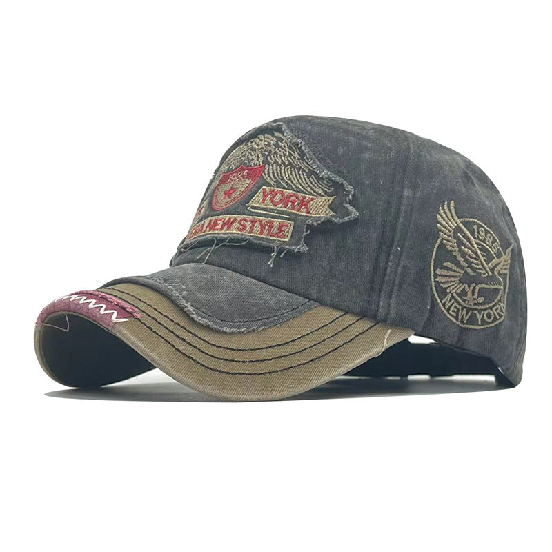Vintage New York Eagle Distressed Baseball Cap - Washed Cotton 1986 Embroidered Patch Hat