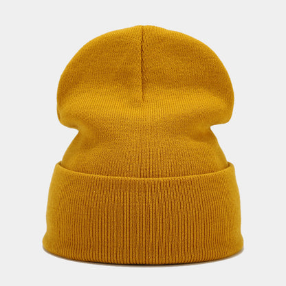 "High-Quality Knit Beanie for Men and Women - Stylish Outdoor Cold Hat for Fall/Winter, Solid Color, Trendy Warmth, Light Layers" 姜黄色 Hat - Size undefined