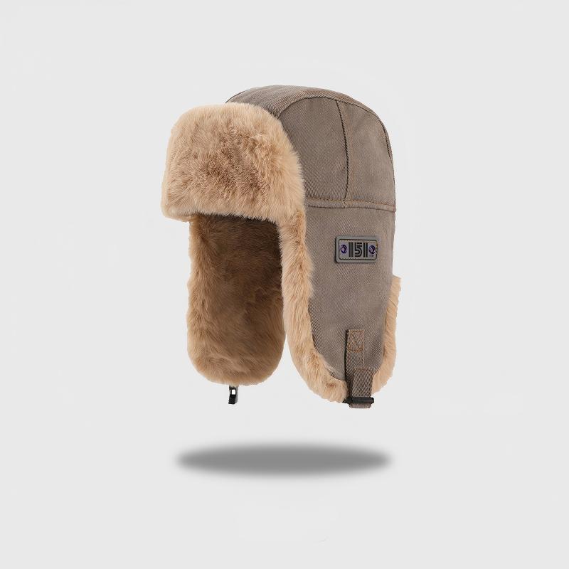 Unisex Winter Windproof Ear Flap Hat - Thermal Cotton-Polyester Blend - Adjustable Fur-Lined Cold Weather Cap