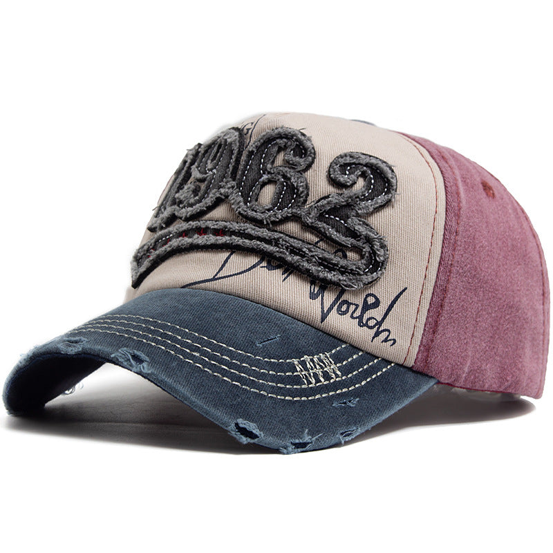Vintage 1962 Distressed Baseball Cap - Washed Cotton Patchwork Hat with Embroidery and Adjustable Strap