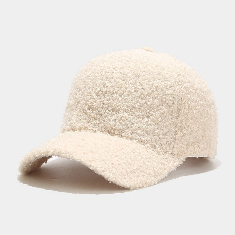 "2024 Autumn Pure Color Lamb Wool Baseball Cap - Men's Stylish Warmth, Women's Retro Literary Duckbill Cap" Off White Hat - Size undefined