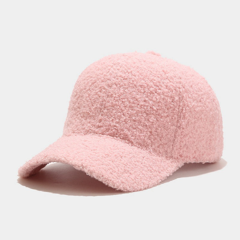 "2024 Autumn Pure Color Lamb Wool Baseball Cap - Men's Stylish Warmth, Women's Retro Literary Duckbill Cap" Pink Hat - Size undefined