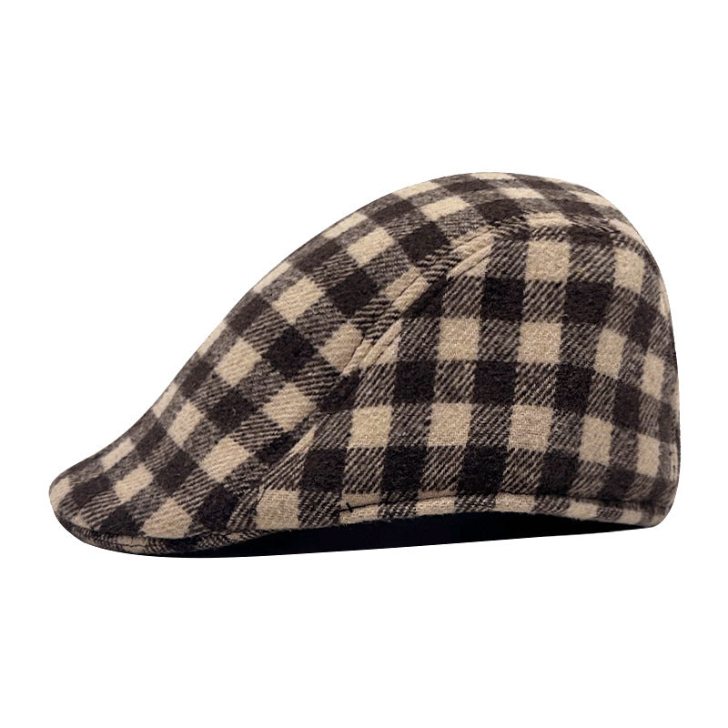 Houndstooth Beret & Newsboy Cap - Vintage British Style Autumn Winter Unisex Hat with Brim