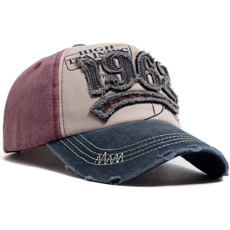 Vintage 1962 Distressed Baseball Cap - Washed Cotton Patchwork Hat with Embroidery and Adjustable Strap