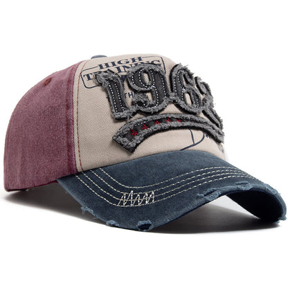 Vintage 1962 Distressed Baseball Cap - Washed Cotton Patchwork Hat with Embroidery and Adjustable Strap