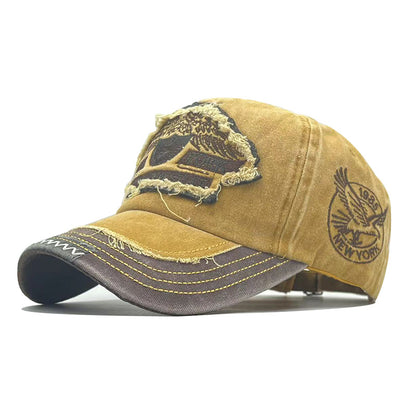 Vintage New York Eagle Distressed Baseball Cap - Washed Cotton 1986 Embroidered Patch Hat