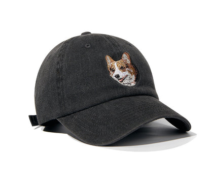 Gorra de béisbol vintage negra lavada con bordado de perro | Gorra ajustable para amantes de las mascotas