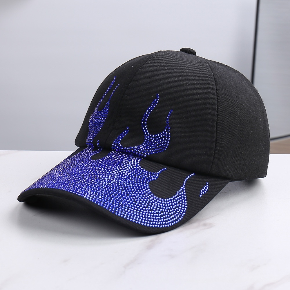 Rhinestone Flame Baseball Cap Bling Bling Fire Pattern Diamond Hat
