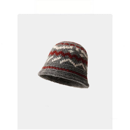 Fair Isle Jacquard Fisherman Hat - Women's Winter Warm Bucket Hat, Large Head Fit for Outdoor Commute & Gatherings
