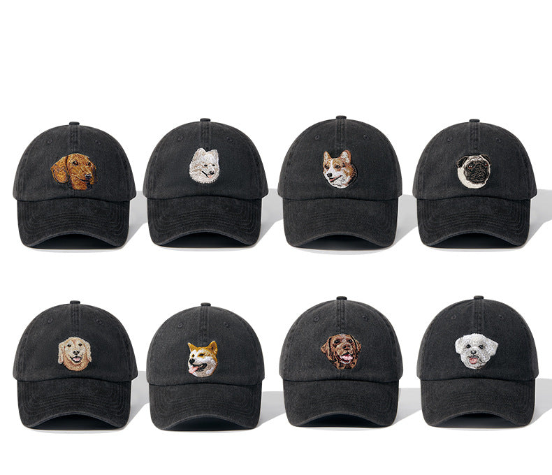 Gorra de béisbol vintage negra lavada con bordado de perro | Gorra ajustable para amantes de las mascotas