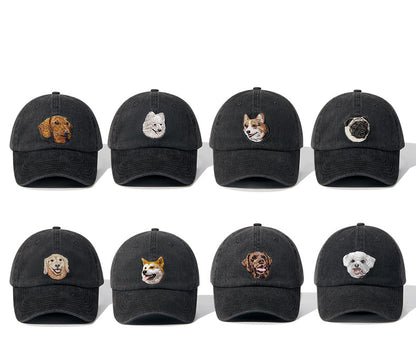 Gorra de béisbol vintage negra lavada con bordado de perro | Gorra ajustable para amantes de las mascotas