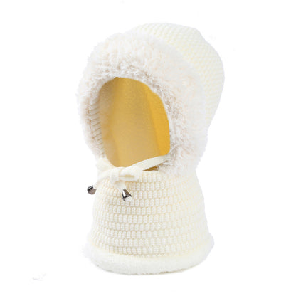 Knitted Hooded Neck Gaiter & Ear Warmer 2-in-1 - Fleece Lined, Drawstring, Windproof for Outdoor, Commute & Sports