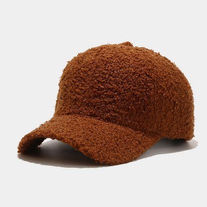 "2024 Autumn Pure Color Lamb Wool Baseball Cap - Men's Stylish Warmth, Women's Retro Literary Duckbill Cap" Brown Hat - Size undefined