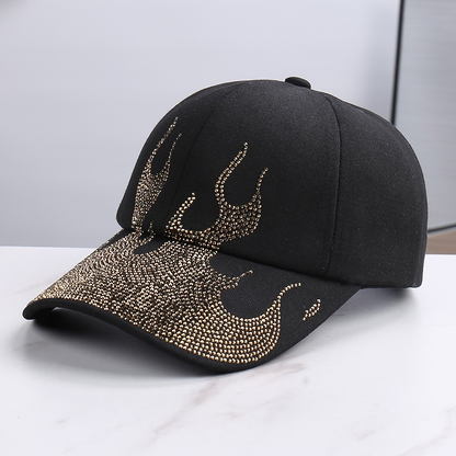 Rhinestone Flame Baseball Cap Bling Bling Fire Pattern Diamond Hat