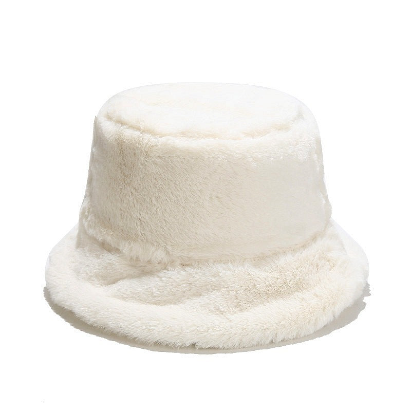 "Retro Chic Fleece Bucket Hat for Women: Cozy Style with a Touch of Japanese Influence, Perfect for Autumn and Winter Wardrobe" Milk White Hat - Size undefined