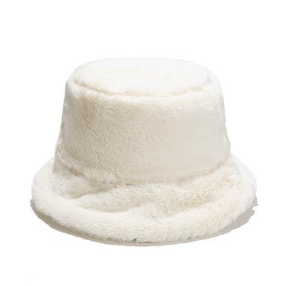 "Retro Chic Fleece Bucket Hat for Women: Cozy Style with a Touch of Japanese Influence, Perfect for Autumn and Winter Wardrobe" Milk White Hat - Size undefined